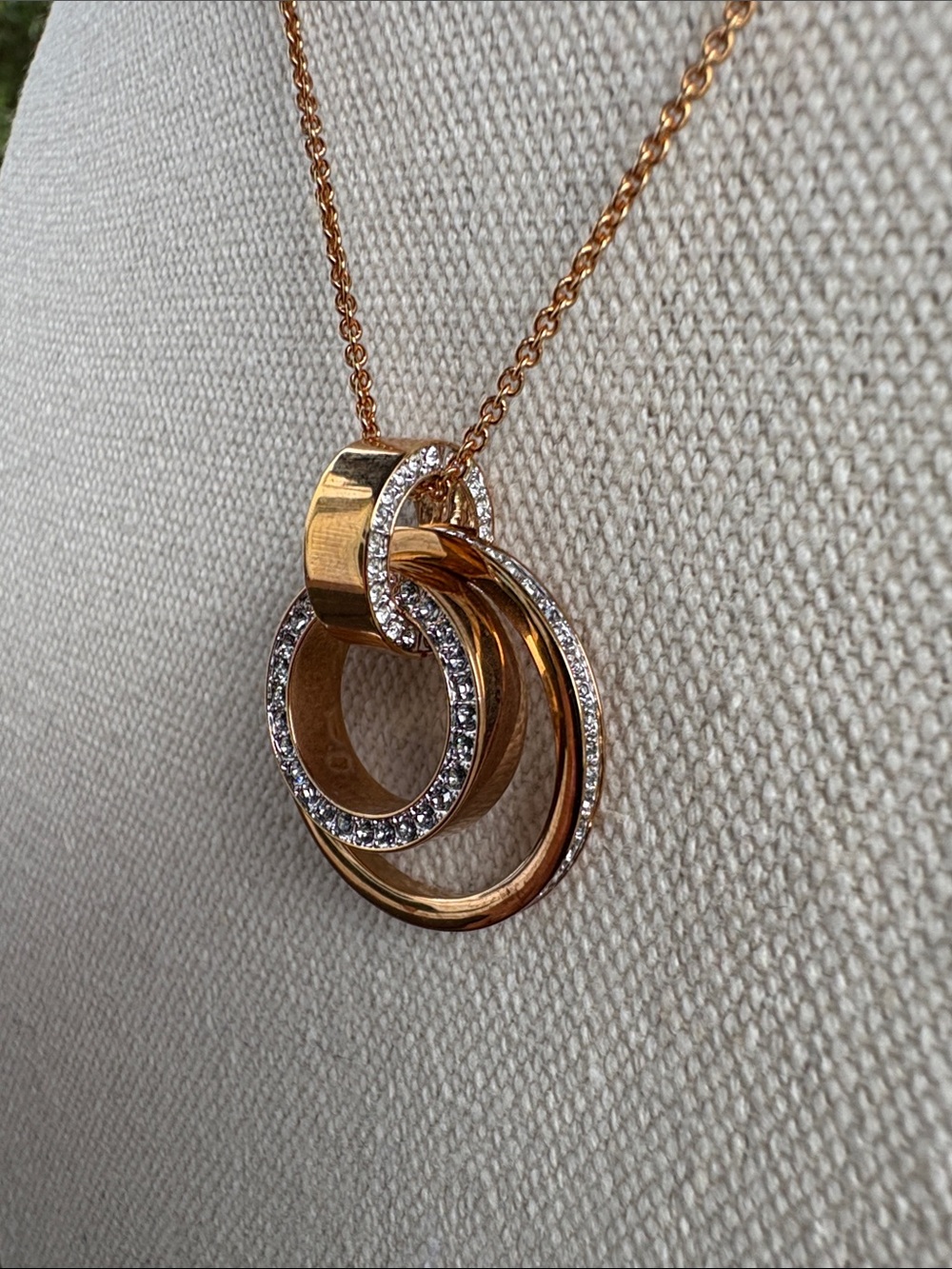 Swarovski Gold-Tone Double Circle Pendant with Clear Crystals